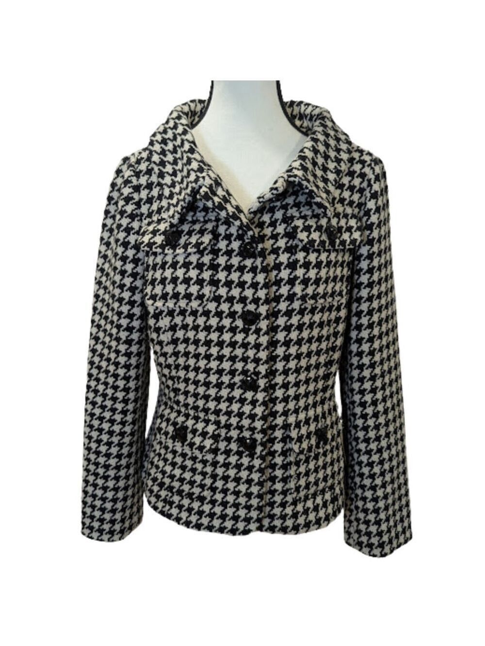 S&D Wool Houndstooth Tailored Jacket Quiet Luxury Dark Academia Parisian Chic M